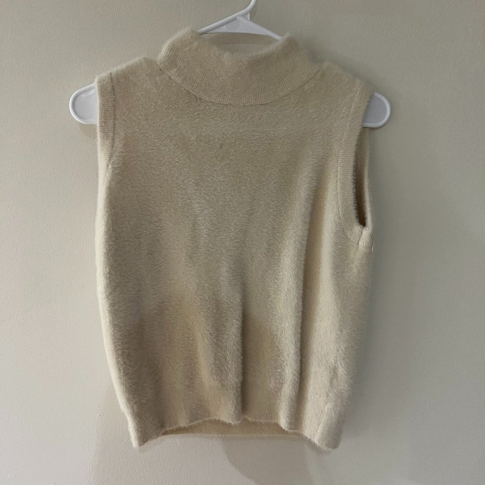 Fuzzy mock neck sweater vest